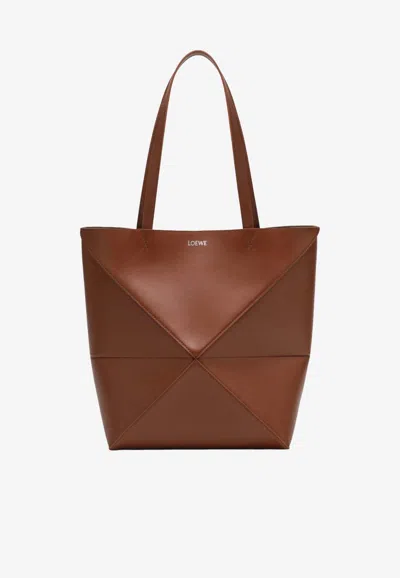 Loewe Medium Puzzle Fold Leather Tote Bag In Brown