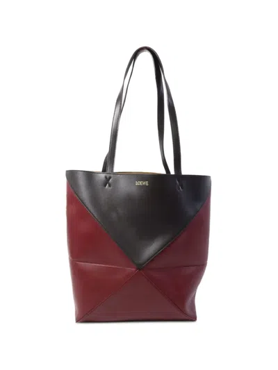 Pre-owned Loewe Medium Puzzle Fold Leather Tote Bag In Red