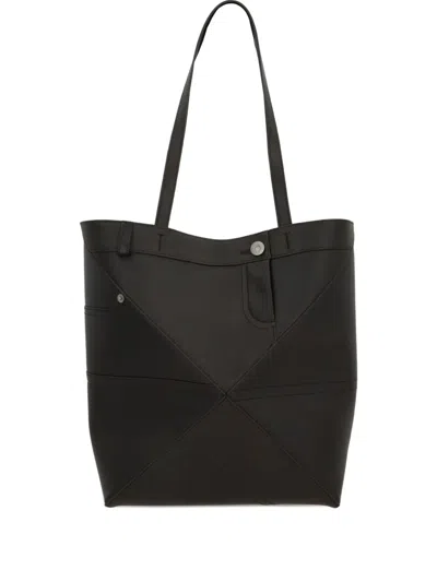 Loewe Medium Puzzle Fold Pantalon Leather Tote Bag In Black