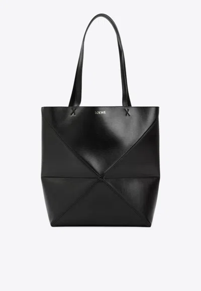 Loewe Medium Puzzle Fold Tote Bag In Black