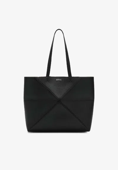 Loewe Medium Puzzle Fold Tote Bag In Black