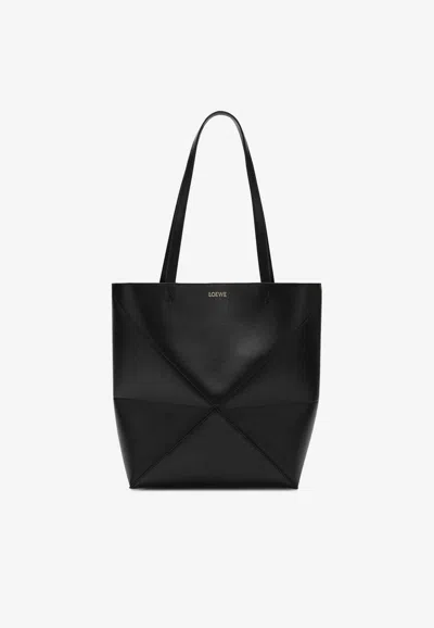 Loewe Medium Puzzle Fold Tote Bag In Black