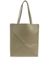 Loewe Puzzle Fold Mini Tote Bag In Shiny Leather In Eucalyptus Green