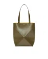 Loewe Puzzle Fold Tote In Shiny Calfskin In Green