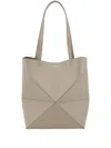 Loewe Medium Puzzle Fold Tote In Shiny Leather Skin For Woman In Neutrals
