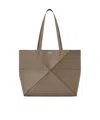 Loewe Medium Puzzle Fold Horizontal Tote Bag In Grained Calfskin In Brown