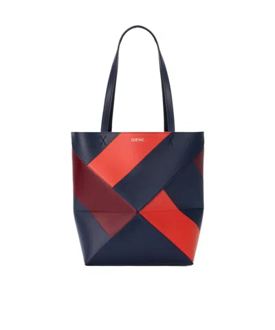 Loewe Medium Puzzle Fold Tote In Classic Calfskin In Multicolored Deep Navy Blue