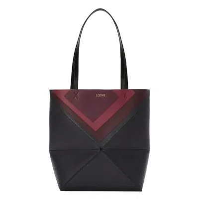 Pre-owned Loewe Medium Puzzle Fold Tote In Nappa Calfskin 'black/burgundy' | Women's Size Onesize