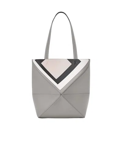 Loewe Medium Puzzle Fold Tote In Nappa Calfskin In Gray