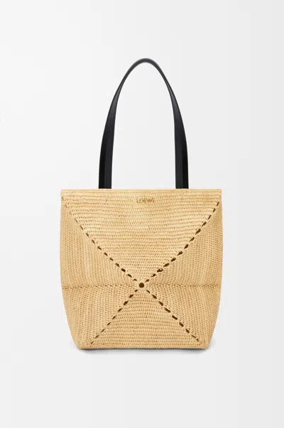Loewe Medium Puzzle Fold Tote In Raffia For Woman In Brown