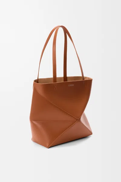 Loewe Medium Puzzle Fold Tote In Shiny Leather Skin For Woman In Brown