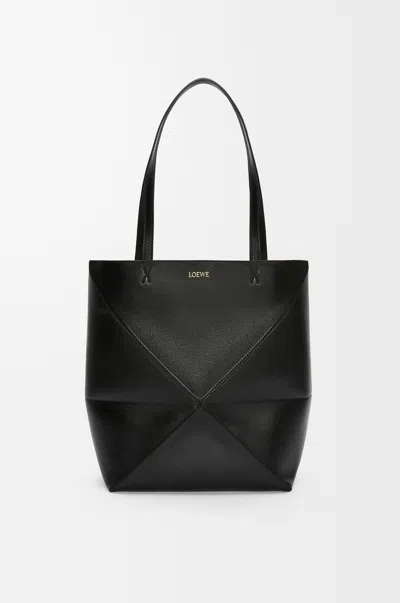 Loewe Medium Puzzle Fold Tote In Shiny Leather Skin For Woman In Black