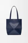 Loewe Medium Puzzle Fold Tote In Shiny Leather Skin For Woman In Blue