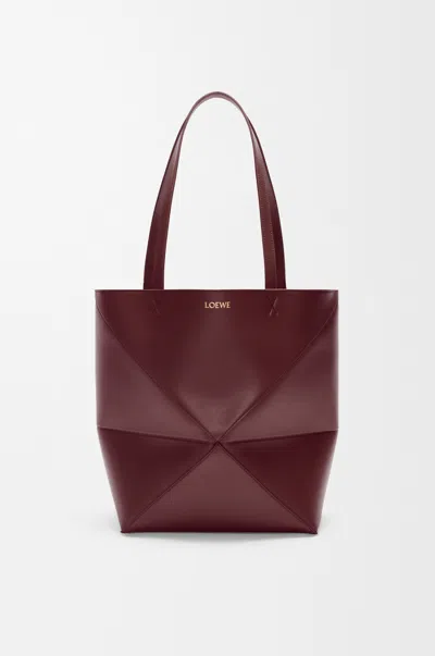 Loewe Medium Puzzle Fold Tote In Shiny Leather Skin For Woman In Burgundy
