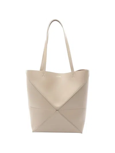 Pre-owned Loewe Medium Puzzle Leather Tote Bag In Neutral