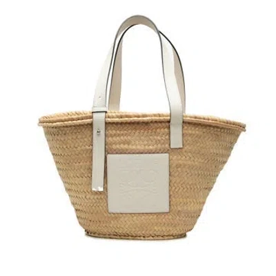 Pre-owned Loewe Medium Raffia Anagram Basket Tote In White