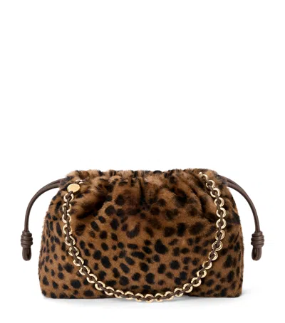 Loewe Medium Shearling Flamenco Purse In Beige