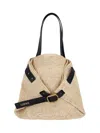 Loewe Punch Hole Medium Leather-trimmed Raffia Tote In Sand
