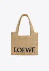 Loewe Medium Signature Font Raffia Tote Bag In Brown