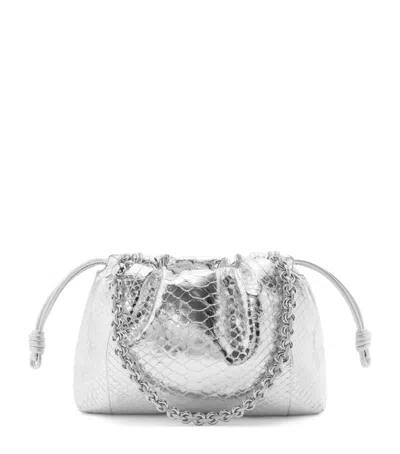 Loewe Medium Snakeskin Flamenco Clutch Bag In Silver