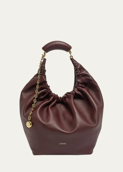 Loewe Medium Squeeze Chain Leather Hobo Bag In Brown