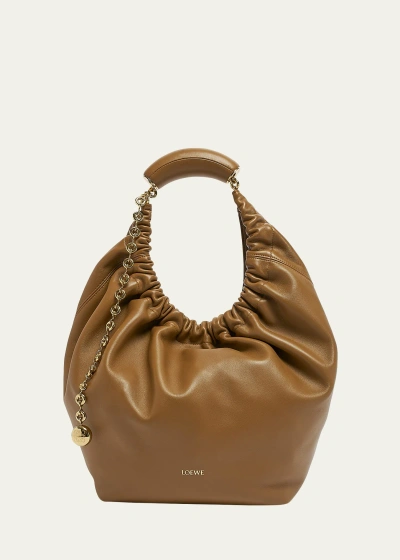 Loewe Medium Squeeze Chain Leather Hobo Bag In Oak