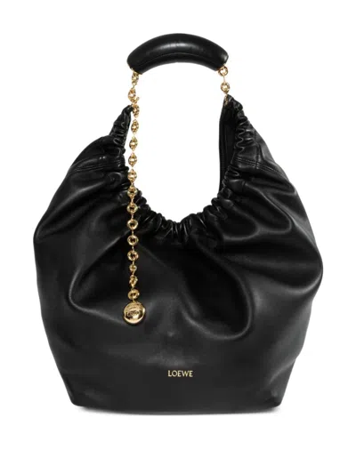 Loewe Squeeze Medium Chain-embellished Gathered Leather Shoulder Bag In Black