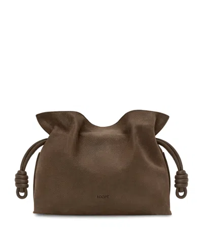 Loewe Medium Suede Flamenco Clutch Bag In Brown