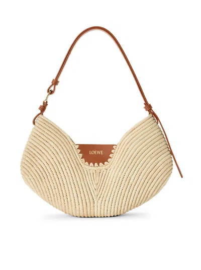 Loewe Medium Swing Bag In Raffia And Calfskin In Nude & Neutrals