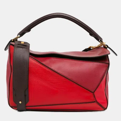 Pre-owned Loewe Medium Tricolor Puzzle Bag In Red