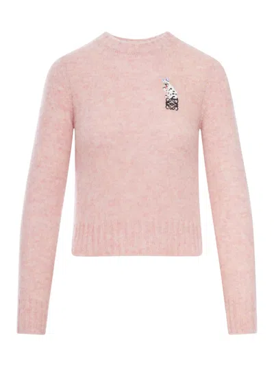 Loewe Medium Weight Brushed Wool Sweater In Pink