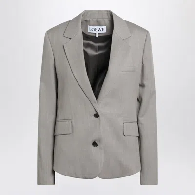 Loewe Wool Single-breasted Jacket With Leather Belt Detail In Neutral