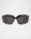Loewe Men's Anagram Acetate And Nylon Rectangle Sunglasses In Black Horn Smoke