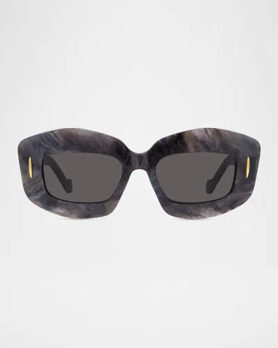 Loewe Men's Anagram Acetate And Nylon Rectangle Sunglasses In Black Horn Smoke