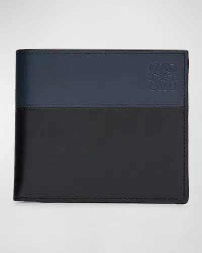 Loewe Men's Anagram Bicolor Leather Bifold Wallet In Blackdeep Navy