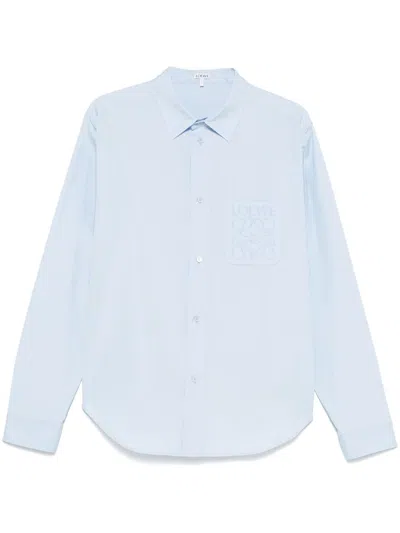 Loewe Men Anagram Cotton Shirt In Blue