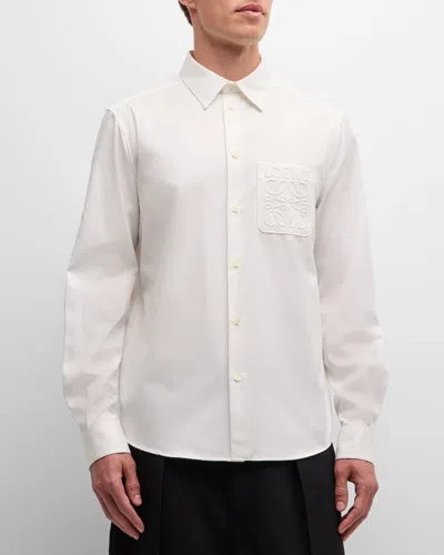 Loewe Men's Anagram Debossed Sport Shirt In White