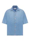 Loewe Men Anagram Denim Shortsleeves Shirt In Blue
