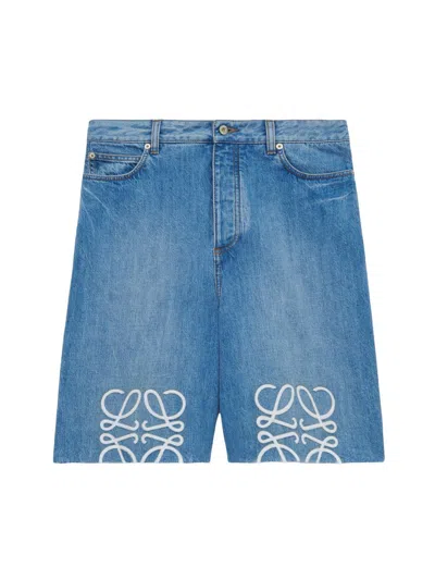 Loewe Anagram Denim Shorts In Blue