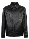Loewe Anagram Leather Zip-up Overshirt In Black