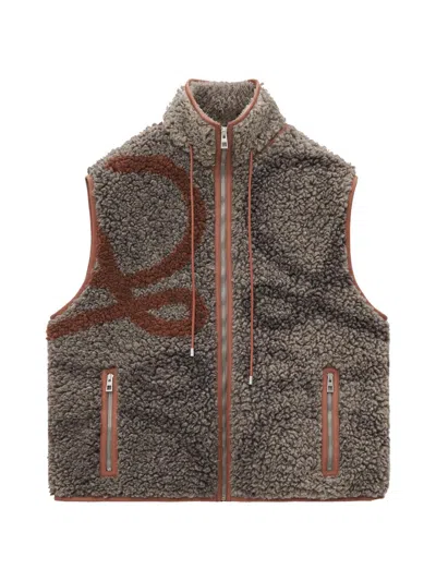 Loewe Men's Anagram Logo Sherpa Vest In Beige Khaki Green