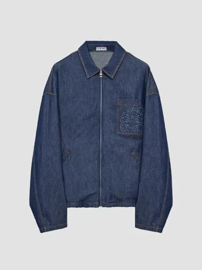 LOEWE MEN'S ANAGRAM POCKET ZIP-FRONT DENIM JACKET