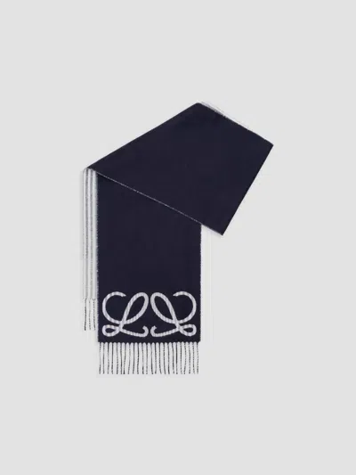 Loewe Men's Anagram Silk-cashmere Scarf In Blue