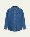 Loewe Mens Mid Blue Denim Anagram-embroidery Long-sleeves Denim Overshirt In Blue