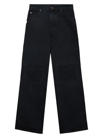 Loewe Men's Anagram-embroidered Baggy Jeans In Black