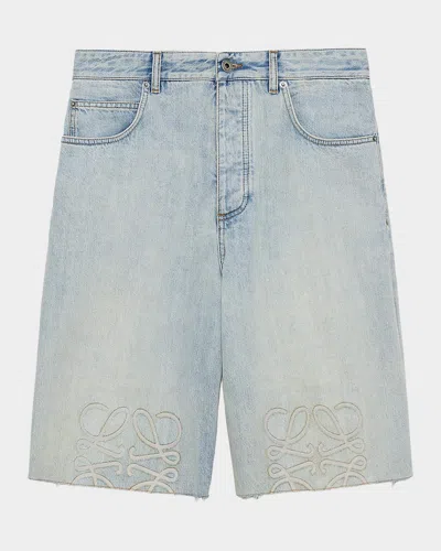 Loewe Men & Apos;s Anagram Denim Shorts In Washed Blu