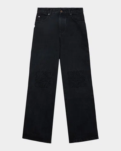 Loewe Men & Apos;s Anagram-embroidered Baggy Jeans In Black
