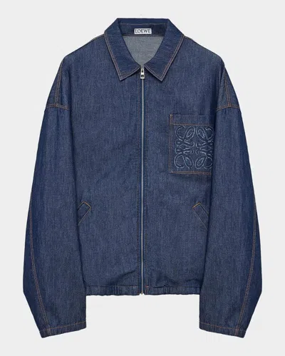 Loewe Blue Denim Jacket With Embroidered Anagram Logo