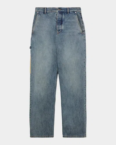 Loewe Men & Apos;s Leather-patch Straight-leg Jeans In Washed Denim