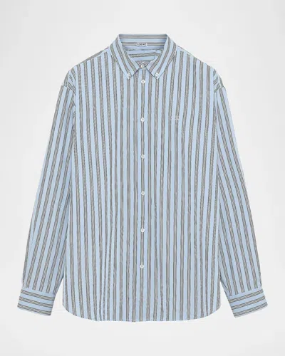Loewe Men & Apos;s Multi-stripe Poplin Button-down Shirt In Blue